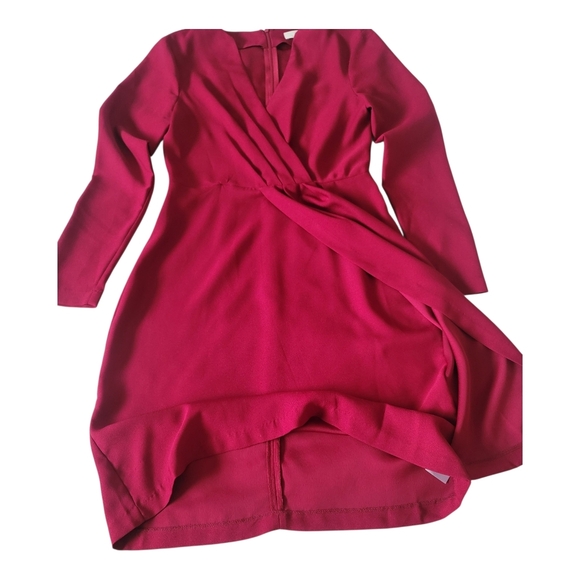 Halston Red Long Sleeve V-Neck Wrap Dress| Size XS - Picture 8 of 11
